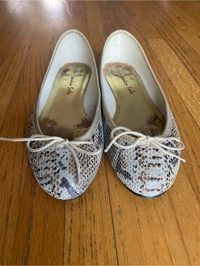 London Sole Beige Snake-Print Ballet Flats with Bow